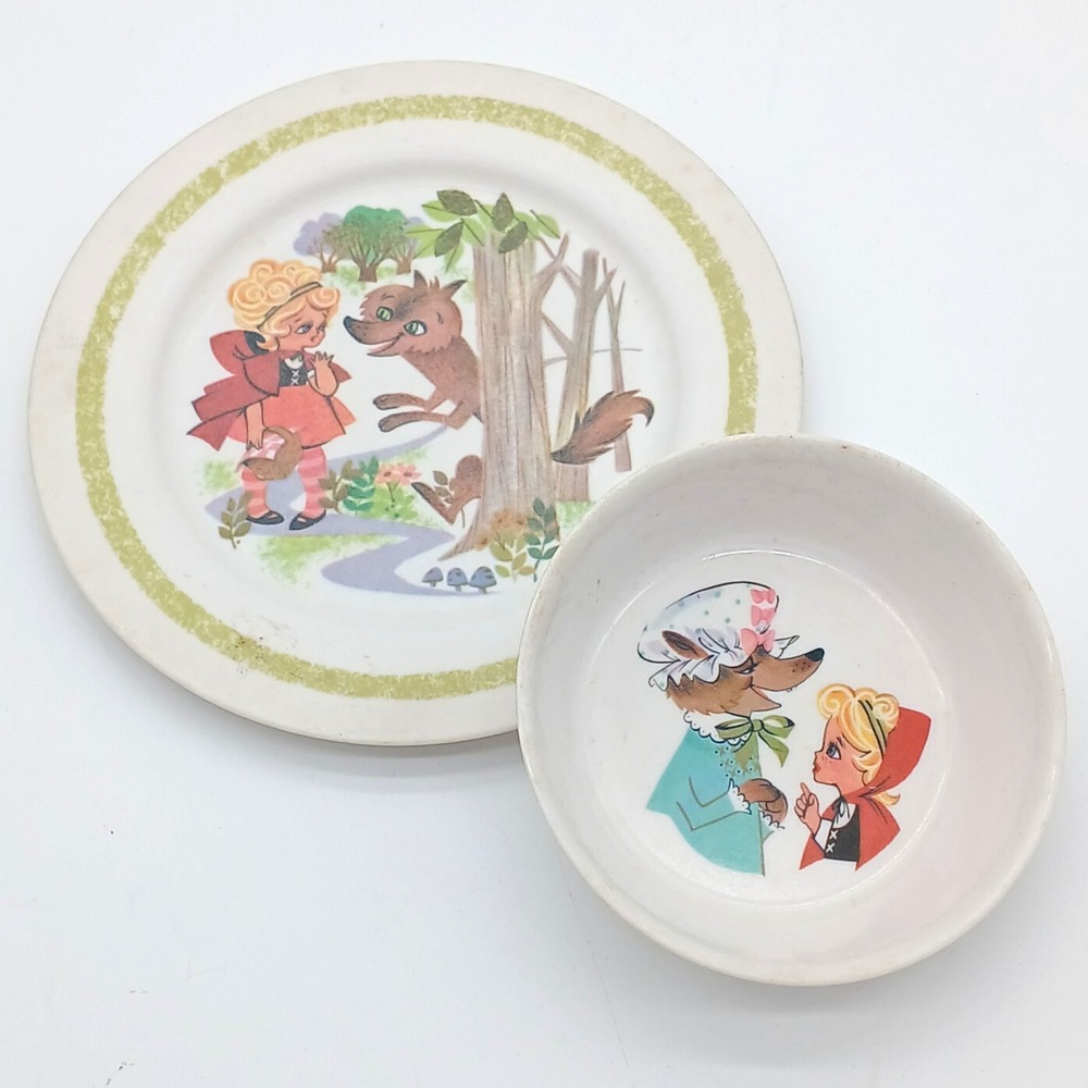 VTG Oneida Deluxe Melamine Dishes Little Red Riding Hood #3258 Bowl #3119 Plate